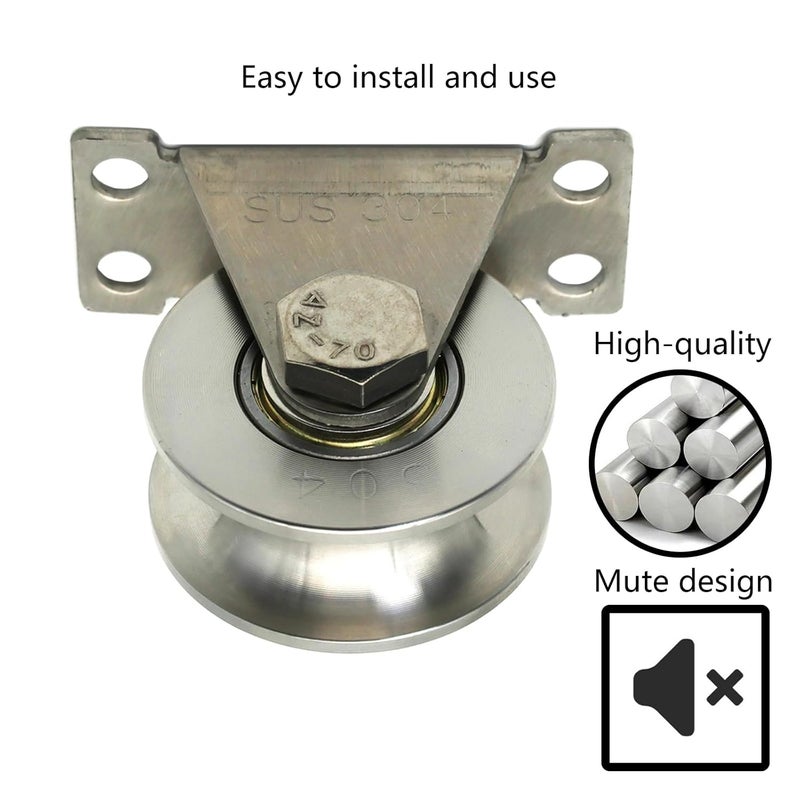 LTEMG U Type Groove Wheel Pulley Stainless Steel Silent Pulley Block,Wall-Mounted Ceiling Lifting Pulley Block,Sliding Gate Hardware,Removable Double Bearing,with Expansion Pipes and Screw(2 Pack) - Image 4